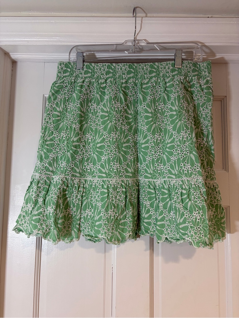 LOFT Light Green Eyelet Ruffle Mini Skirt